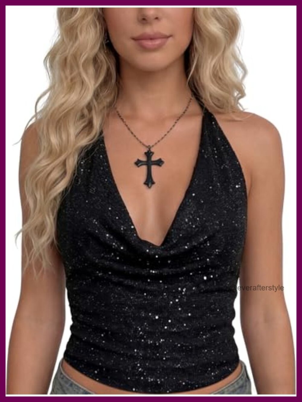 Cowl Neck Halter Top Y2K Sparkly Glitter Backless Tie Top